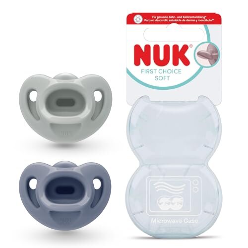 NUK First Choice Soft smoczki uspokajające 0-6 mies. z etui, silikonowe ortodontyczne smoczki dla niemowląt