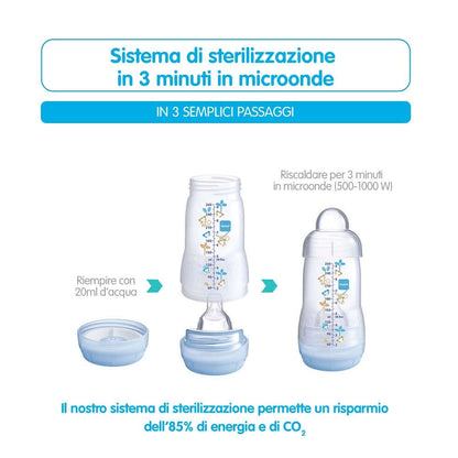 MAM Easy Start butelka antykolkowa 260ml 2m+ z systemem sterylizacji w mikrofalówce w 3 minuty