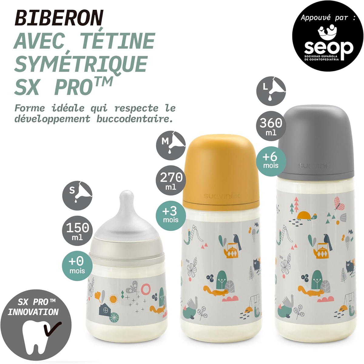 SUAVINEX steklenička s simetričnim cucljem SX PRO 360 ml 6m+