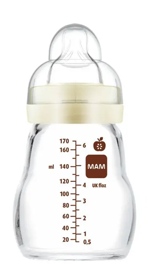 MAM Feel Good biberón de vidrio 170 ml 0 m+ tetina 1