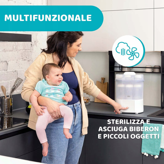 CHICCO sterylizator parowy z suszarką All in One do butelek i małych przedmiotów, wielofunkcyjny