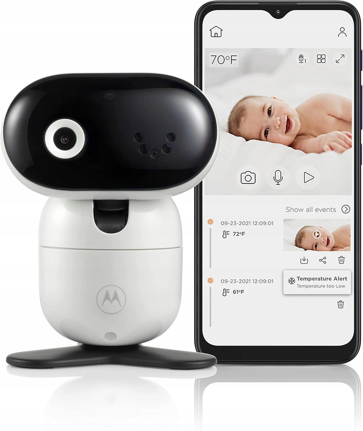 MOTOROLA PIP1010 Connect zdalnie sterowana kamera niania elektroniczna HD, biało-czarna z aplikacją i podglądem na żywo