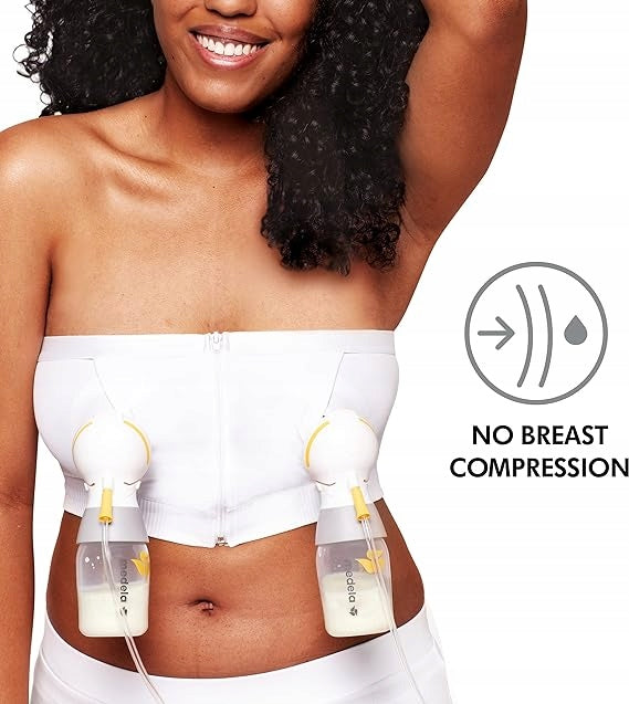 MEDELA gorset do laktatora HANDS-FREE M biały, bez ucisku na piersi, do odciągania pokarmu bez użycia rąk