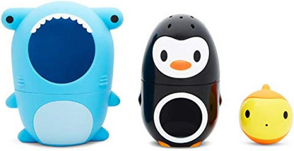 MUNCHKIN Sharky & Pals juguetes de baño 3 en 1 pez, pingüino, tiburón