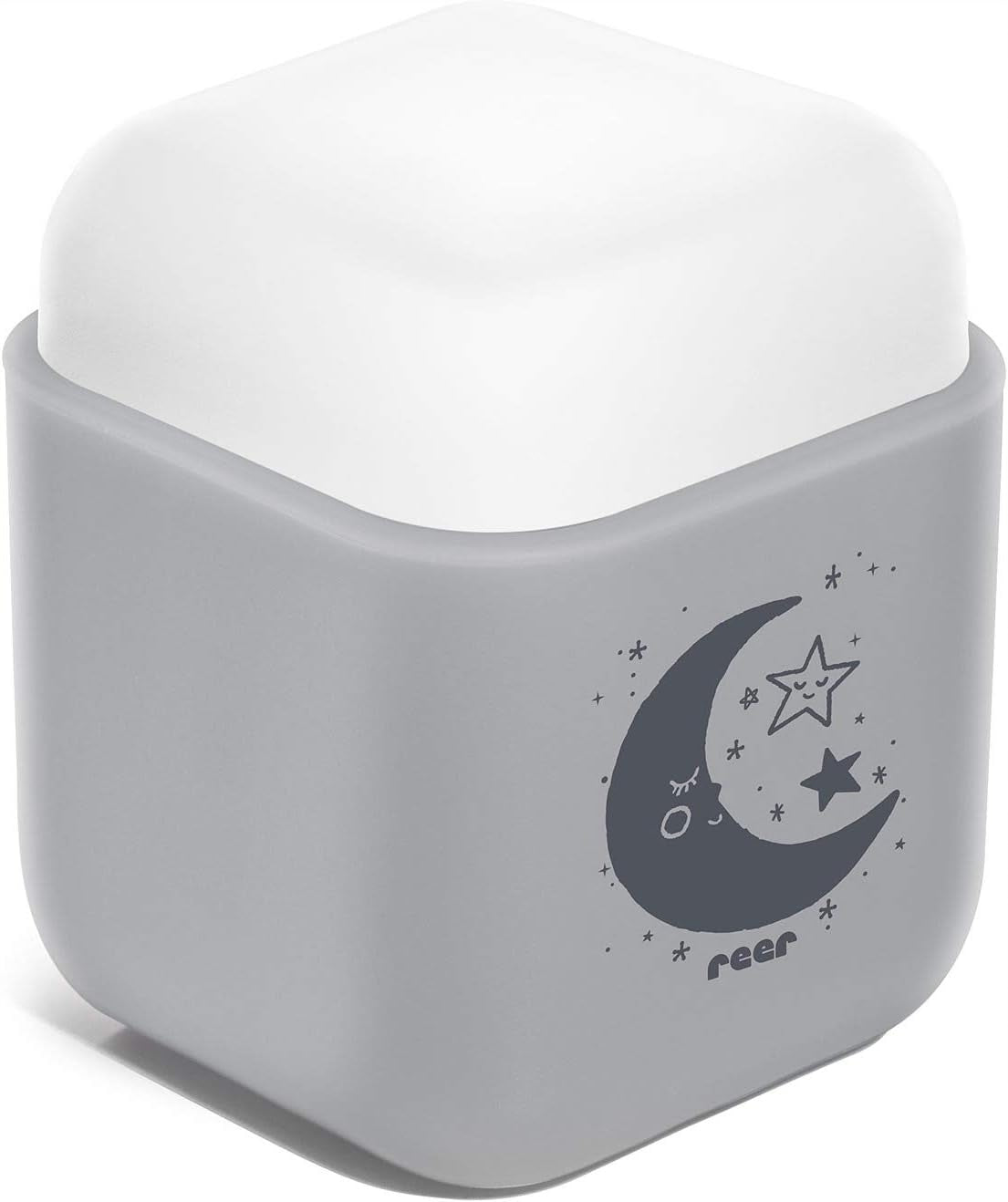 REER SleepLight 2w1 lampka nocna LED przenośna lub do gniazdka, szara lampka dziecięca z motywem księżyca