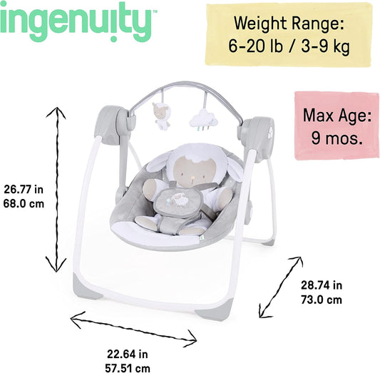 INGENUITY Comfort2GO ležalnik ZVOKI VIBRACIJE Cuddle Lamb