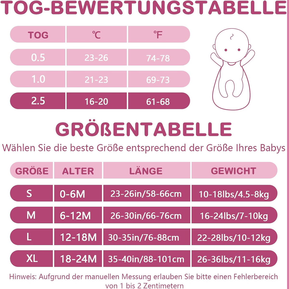 MOSEBEARS saco de dormir 2,5 TOG 0-6 meses S para bebés
