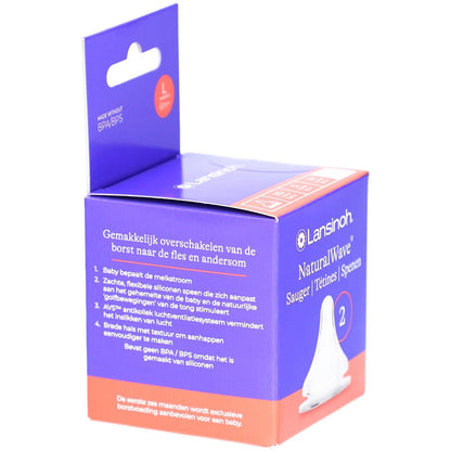 Lansinoh NaturalWave L zestaw dwóch smoczków 6m+ opakowanie z lewego boku