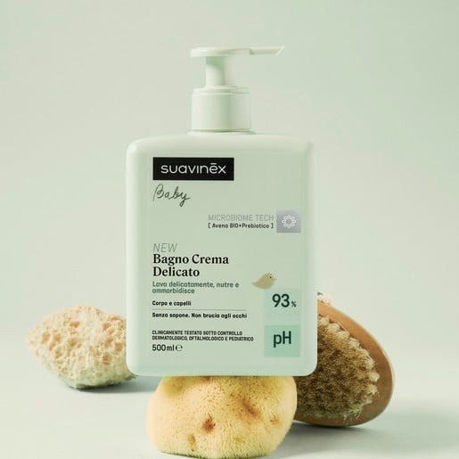 Suavinex Bagno Crema Delicato 500 ml – butelka w aranżacji